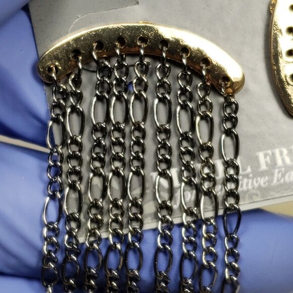 2/$30 Gold Tone & Black Chain Fringed Post Drop Dangle Earrings - Women Jewelry - Picture 4 of 7